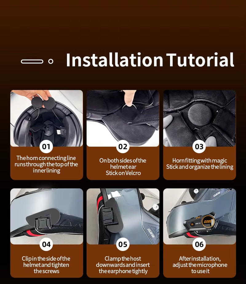 Bluetooth 5.3 Motorcycle Helmet Intercom Headset - Waterproof 300M Communication Speaker and Earphone